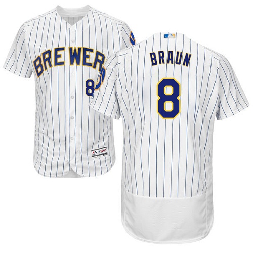 Brewers #8 Ryan Braun White Strip Flexbase Authentic Collection Stitched MLB Jersey